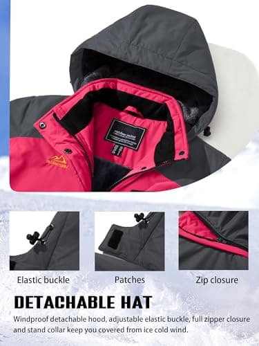 TACVASEN Women's Winter Waterproof Ski Jacket with Hood and Fleece Liner