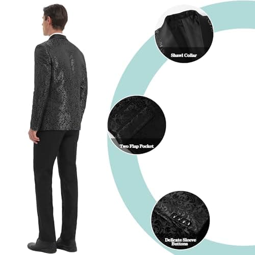 LiveZou Men's Floral Prom Dinner Party Tuxedo Suit One Button Pants Set