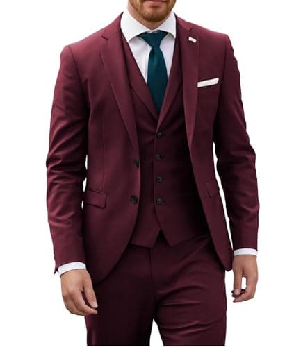 Wangyue Mens Slim Fit 3-Piece Prom Wedding Suit with Blazer Vest Pant