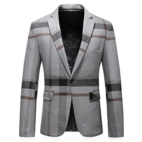 Kudoro Mens Plaid Slim Fit Tuxedo Suit Casual Blazer Pants for Weddings Business
