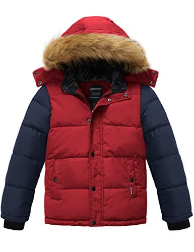 Boys' Winter Waterproof Faux Fur Hood Puffer Jacket