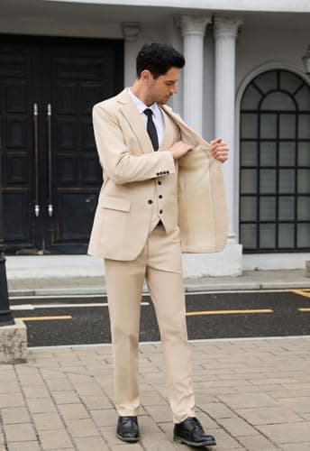 Wangyue Mens Slim Fit 3-Piece Prom Wedding Suit with Blazer Vest Pant