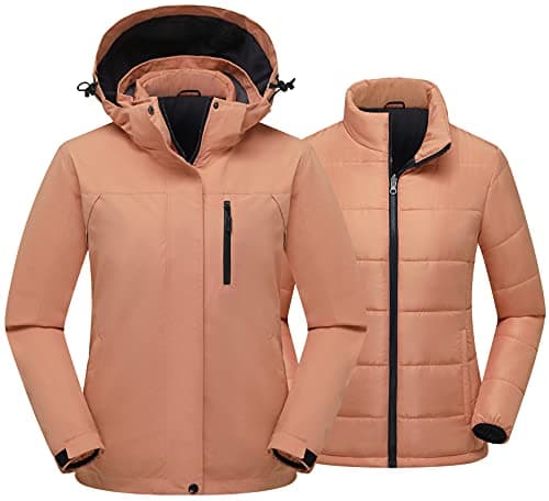 PTSOC Women's 3-in-1 Ski and Hike Jacket - Waterproof, Windproof, Warm Winter Snow Coat