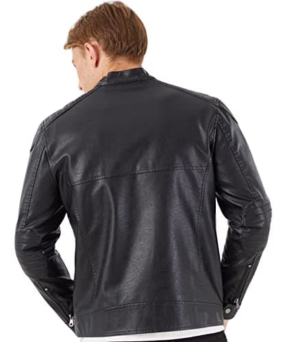 Men's Stand Collar Leather Motorcycle Jacket