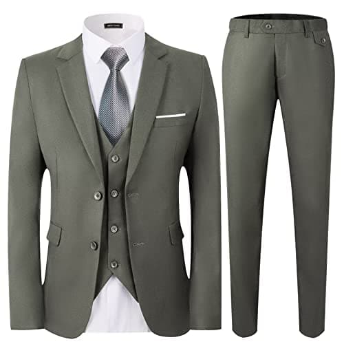 WEEN CHARM Men's Slim Fit 3-Piece Tuxedo Suit 2-Button Jacket Pants Tie