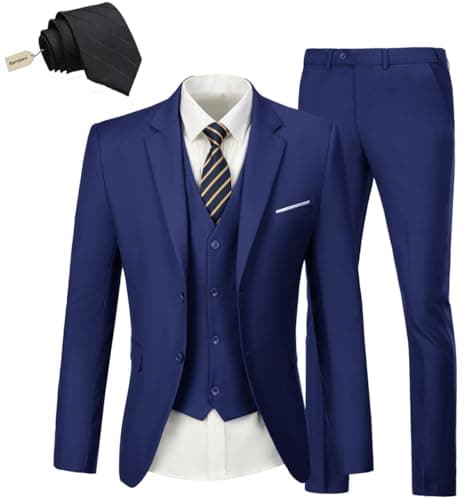 KLAYOVE Men's Slim Fit 3-Piece Wedding Tuxedo Set with Blazer, Vest, Pants, and Tie