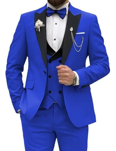 Wangyue Men's Slim Fit Tuxedo 3-Piece Suit for Wedding Party Prom Dinner
