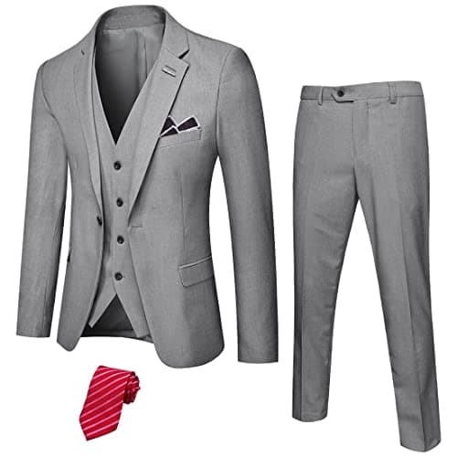 YND Men's Slim Fit 3 Piece Stretch Suit with One Button Blazer Pants, Party & Wedding