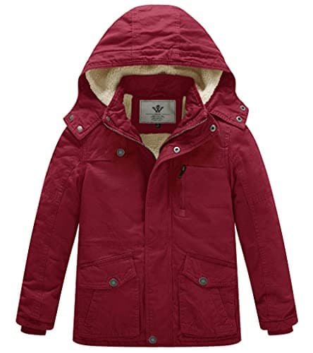 WenVen Boys' Thick Cotton Sherpa Lined Winter Hooded Parka Jacket