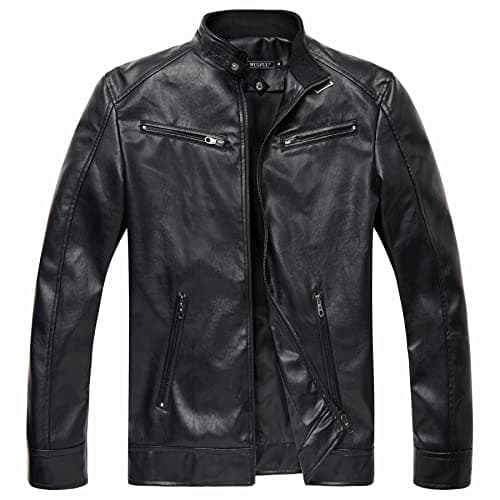 Men's Faux Leather Stand Collar Motorcycle Jacket