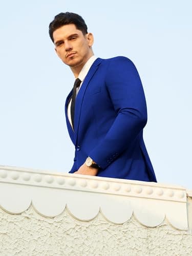 WEEN CHARM Men's Slim Fit 2-Piece One-Button Blazer & Tuxedo Pants Wedding Prom Suit Set