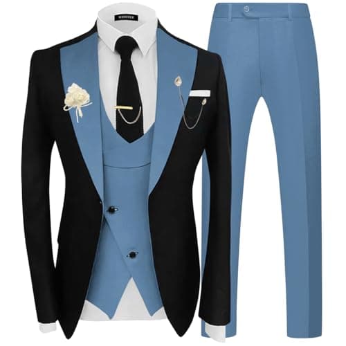 Wangyue Men's Double Breasted Tuxedo Suit 3-Piece Slim Fit Sets for Wedding Prom