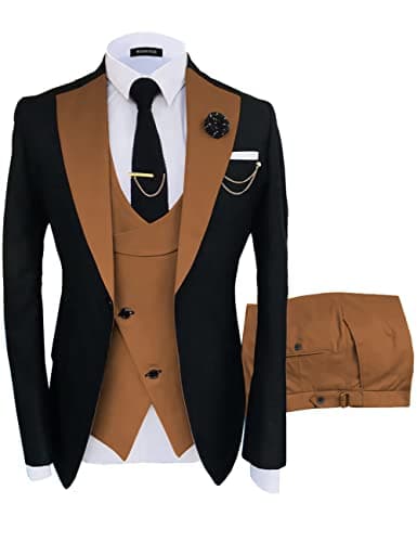 Wangyue Men's Slim Fit Double Breasted Tuxedo 3-Piece Suit