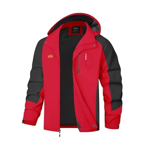TEZO Men's Hooded Rain Jacket - Waterproof Hiking Windbreaker