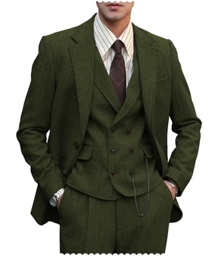 Tuikayoo Mens Formal Tweed Wool 3 Piece Slim Fit Suit Prom Tuxedo Groomsmen