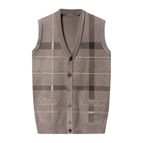 Men's Plaid V-Neck Classic Knit Sleeveless Sweater Vest