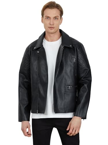 WULFUL Men's Faux Leather Bomber Jacket for Motorcycle