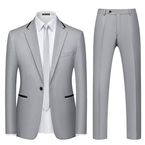 WEEN CHARM Men's Slim Fit 2-Piece One-Button Blazer & Tuxedo Pants Wedding Prom Suit Set