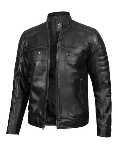 Cafe Racer Leather Jacket Men - Real Lambskin Natural Grain Motorcycle Jacket