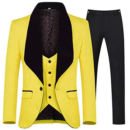 YFFUSHI Men's Slim Fit Jacquard Tuxedo 3-Piece Suit