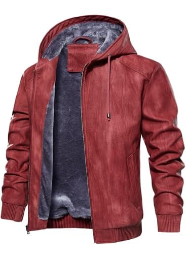 Men's Faux Leather Padded Bomber Jacket with Hood