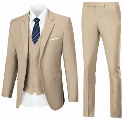 WOMS Mens Slim Fit 3 Piece Suit Set 2 Button Blazer Vest Pants