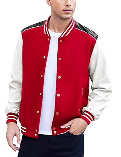 COOFANDY Mens Varsity Leather Sleeve Baseball Jacket Coat