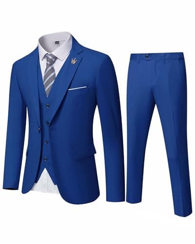 Hihawk Men's Stretch 3-Piece Slim Fit Suit Blazer Set Jacket Vest Pants Tie