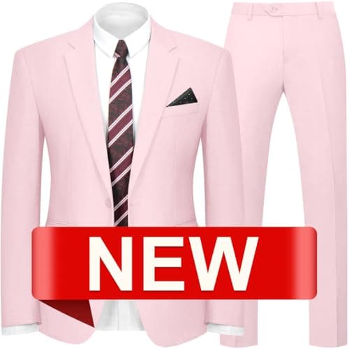 WYWK Men's Slim Fit 2-piece Suit Solid Color Blazer and Pants Tie Wedding Business Party