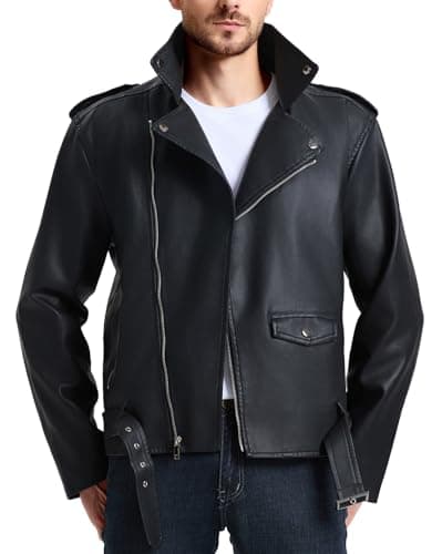 WULFUL Men's Faux Leather Bomber Jacket for Motorcycle