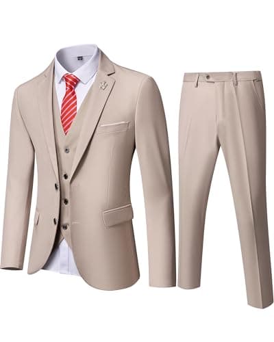 MY'S Men's 3-Piece Slim Fit Suit Set with Blazer, Vest, Pants, and Tie for Weddings