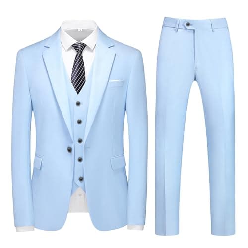 MOGU Mens Slim Fit 3 Piece Dress Suit Tuxedo One Button Side Vents
