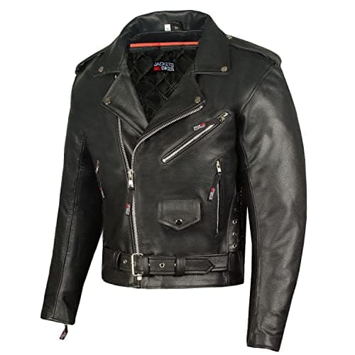 Men's Iconic Brando Leather Motorcycle Jacket - Premium Buffalo Hide, Side Laces, Concealed Pockets, All-Season Black L