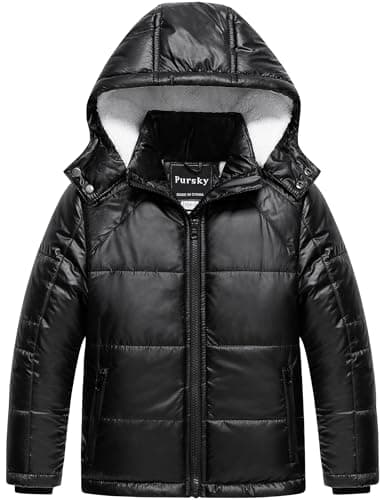Pursky Boys' Warm Winter Water Resistant Sherpa Puffer Coat With Hood