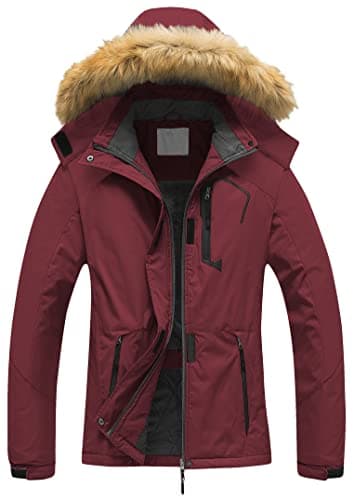 Women's Waterproof Ski Jacket Winter Snow Coats Fur Hooded Raincoat Parka