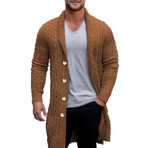 Men's Casual Long Sleeve Knit Cardigan Sweater Open Front Shawl Collar
