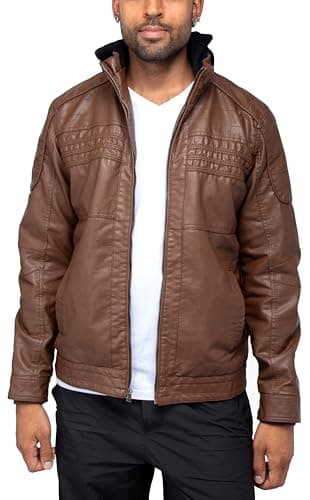 X RAY Men's Hooded PU Leather Jacket, Black, Large