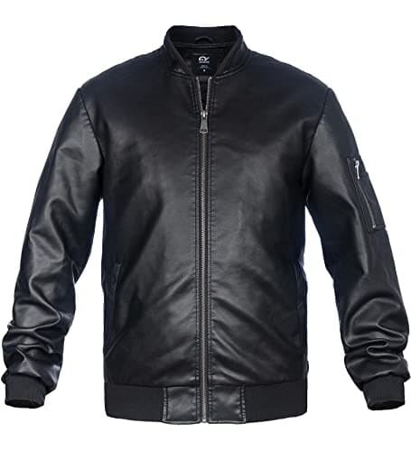 Whattry Men's Padded Faux Leather Windbreaker Jacket with Hood