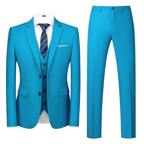 MUGU Mens Slim Fit Pure Color Tuxedo 3 Piece Suit for Wedding Prom