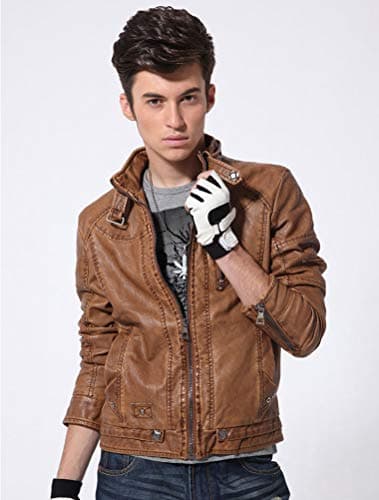 PASOK Men's Vintage Faux Leather Motorcycle Jacket