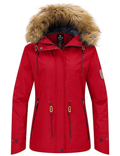 Wantdo Women's Waterproof Insulated Fleece Hooded Ski Jacket