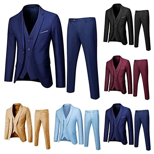 Moneyake Men's 3-Piece Slim Fit Suit Set: Blazer, Vest, Pants