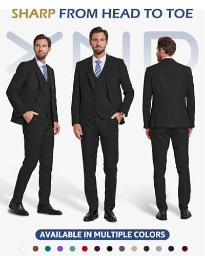 YND Men's Slim Fit 3-Piece Business Suit Set with Blazer & Vest