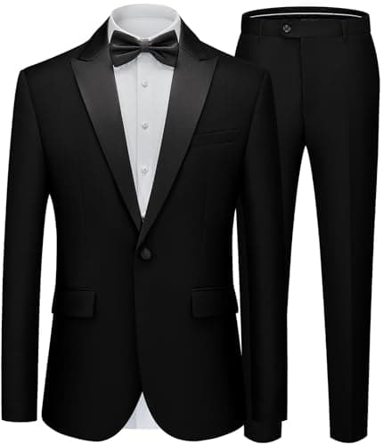 WEEN CHARM Men's Slim Fit 2-Piece One-Button Blazer & Tuxedo Pants Wedding Prom Suit Set
