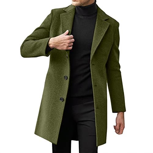 PETCDIM Men's Notched Collar Trench Coat Winter Warm Regular Fit Pea Jacket
