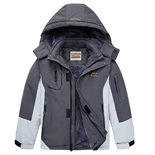 WULFUL Boys' Waterproof Fleece Hooded Ski Jacket