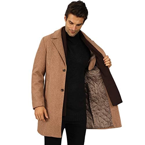 WULFUL Men's Slim Fit Wool Trench Coat Winter Coat