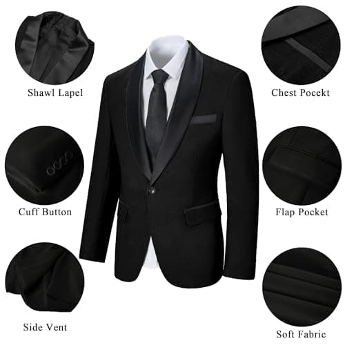 Hipfun Men's 3-Piece Slim Fit Suit for Wedding & Business
