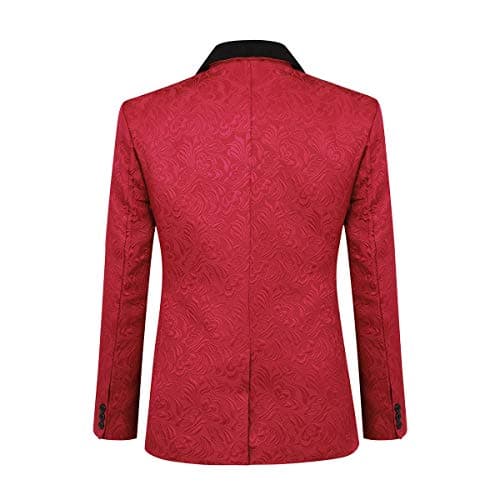 YFFUSHI Men's Slim Fit Jacquard Tuxedo 1 Button Shawl Collar Suit 3PC