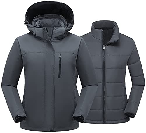 PTSOC Women's 3-in-1 Ski and Hike Jacket - Waterproof, Windproof, Warm Winter Snow Coat